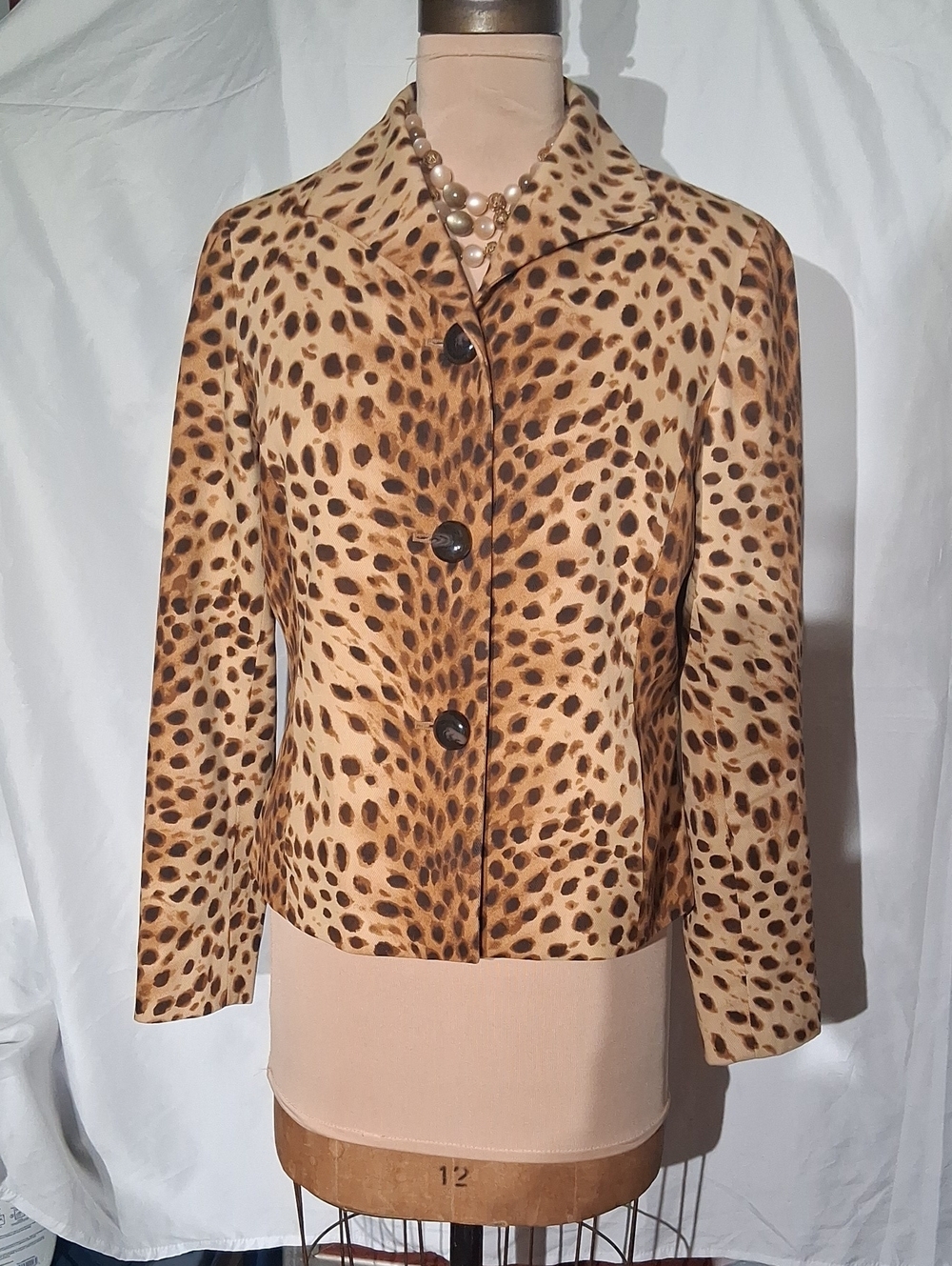 Talbots Leopard Print Button-Front Women's Jacket - Tan/Brown.  Like New.